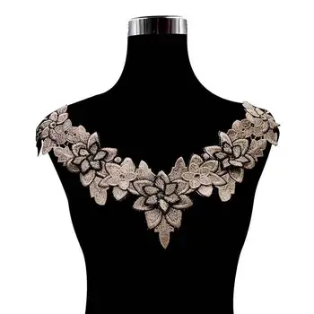 1 ADET Zarif Siyah Kayısı Çift Katmanlar Venise Nakış Çiçekler Dantel Aplike Konfeksiyon Elbise DIY El Sanatları Dikiş Aksesuarları