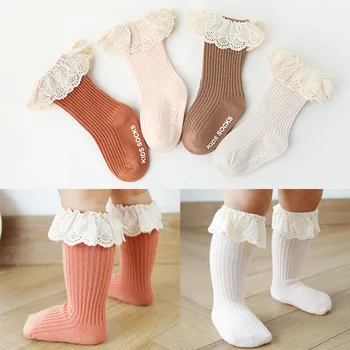 Lioraitiin Bebek Şık Dantel Çorap Orta Tüp Kemiksiz Tutkal kaymaz Zemin Çorap Bebek Kız Kuşgözü Dönüş Manşet Fırfır Çorap