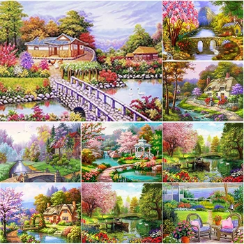 Yeni 5D DİY Elmas Boyama Tam Kare Yuvarlak Matkap Köy Manzara Çapraz Dikiş Çiçekler Elmas Nakış El Sanatları Ev Dekorasyonu