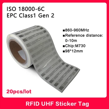 20 ADET UHF RFID Islak Kakma Etiketi 18000-6C 860-960MHz RFID UHF yapışkan etiket Impinj M730 Çip Elektronik etiket 915 MHz Yüksek Kalite