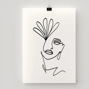 Çiçek Kadın Bir Satır Sanat Etiket Minimalist Tek Satır Sanat, Modern Posterler Baskılar Dekor Oturma Odası Vinil