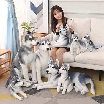 1 adet 30-90cm Büyük Simülasyon Köpek peluş oyuncak Dolması Gerçekçi Husky Köpek Yavrusu Bebek Çocuk Yumuşak Oyuncaklar Erkek Doğum Günü Hediyeleri Ev Dekor