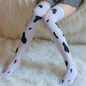 Kadın Cosplay Çorap Kawaii İnek Noktalar Baskılı Uyluk Yüksek Çorap Lolita Sevimli Güzel Süt Külotlu Medias De Mujer