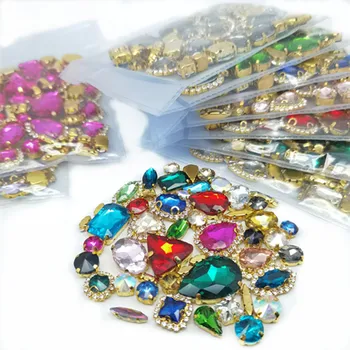 22 Renk 50 adet/torba Glitter Karışık Şekil dikmek Cam Taklidi Altın Pençe Kristal Toka Dıy Düğün Dekorasyon Aksesuarları