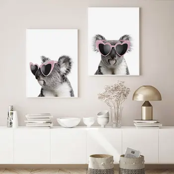 Komik Koala Poster Safari Kreş sanat baskı Sevimli Hayvan Güneş Gözlüğü Tuval Boyama Modern Duvar Resmi Oturma Odası Ev Dekor