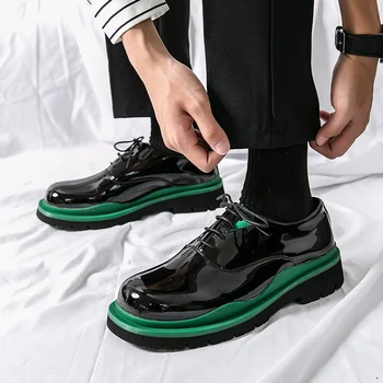 Yüksek Kalite Moda Ayna Lüks Ayakkabı Erkekler Platformu Yüksekliği Artar Rahat deri ayakkabı Adam Yuvarlak Ayak tasarım ayakkabı Erkekler için