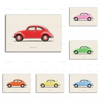 Volkswagen Beetle Araba Vintage Posterler Ev Dekor Tuval Boyama Duvar Sanatı Baskılar Modüler Resimler Erkek Yatak Odası Oturma Odası Hediye