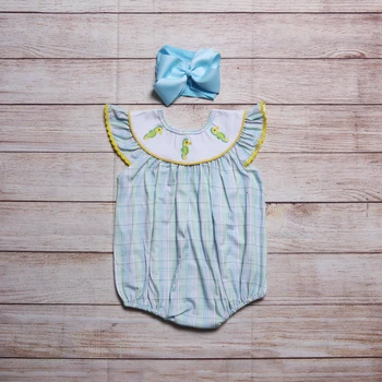 Yaz Bebek Kız Giysileri Pamuk Remper Yeni Stil Denizatı Nakış Giysileri Güzel Mavi Kolsuz Tulum 0 - 3T kızlar