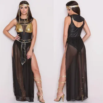 Stok Cadılar Bayramı Cosplay Mısır Prenses Altın Elbiseler Kleopatra Antik Mısır Firavunu Kostüm Kadın Yetişkin Karnaval Parti