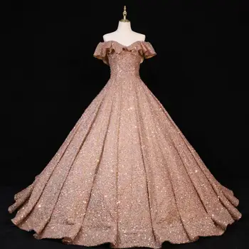 Quinceanera Elbiseler 2021 Yeni Pullu Fırfır Kapalı Omuz Prenses Etek Balo Balo Elbise Sukienka Balowa