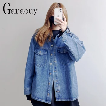 Garaouy 2022 Bahar Kadın Şık Büyük Boy Kot Ceket Ceket Vintage Moda Uzun Kollu Yıpranmış Trim Giyim Şık Gevşek Üstleri